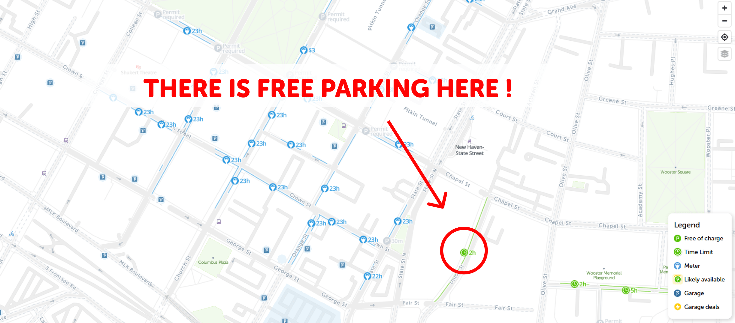 2023 Map of Free Parking in New Haven SpotAngels